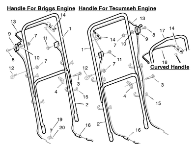 Handle Assembly Diagram and Parts List for 22276A 1996 Briggs and Stratton Lawn Mower